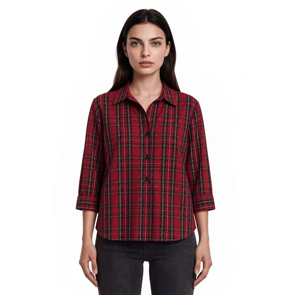 Foxcroft Red Black Plaid Blouse Shirt Top Women's Plus Size 18W Wrinkle Free